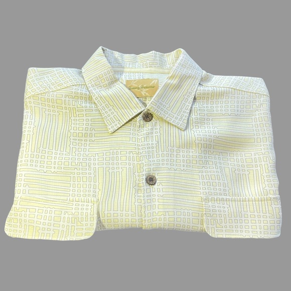 Tommy Bahama 100% Slk Retro Geometric Print Short Sleeve Camp Shirt Size Large - Picture 1 of 14